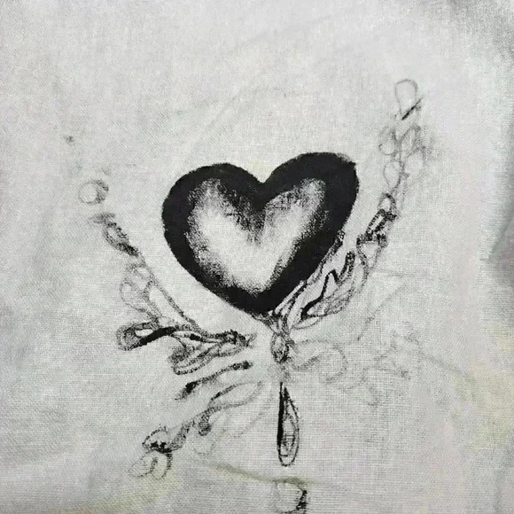 Crazy In Love heart eyes design hand-painted baby blue 100%  linen cargo pants - Picture 16 of 16